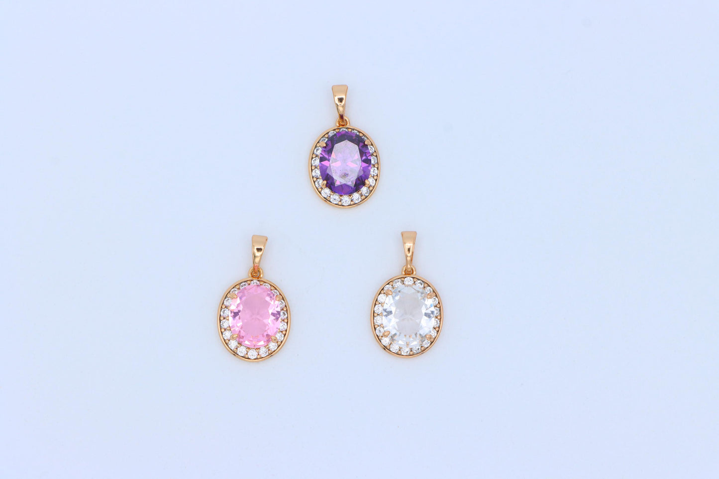 Oval Purple Pendant with White Crystal Halo in Rose Gold Setting, XPPT1622 (2148-8)