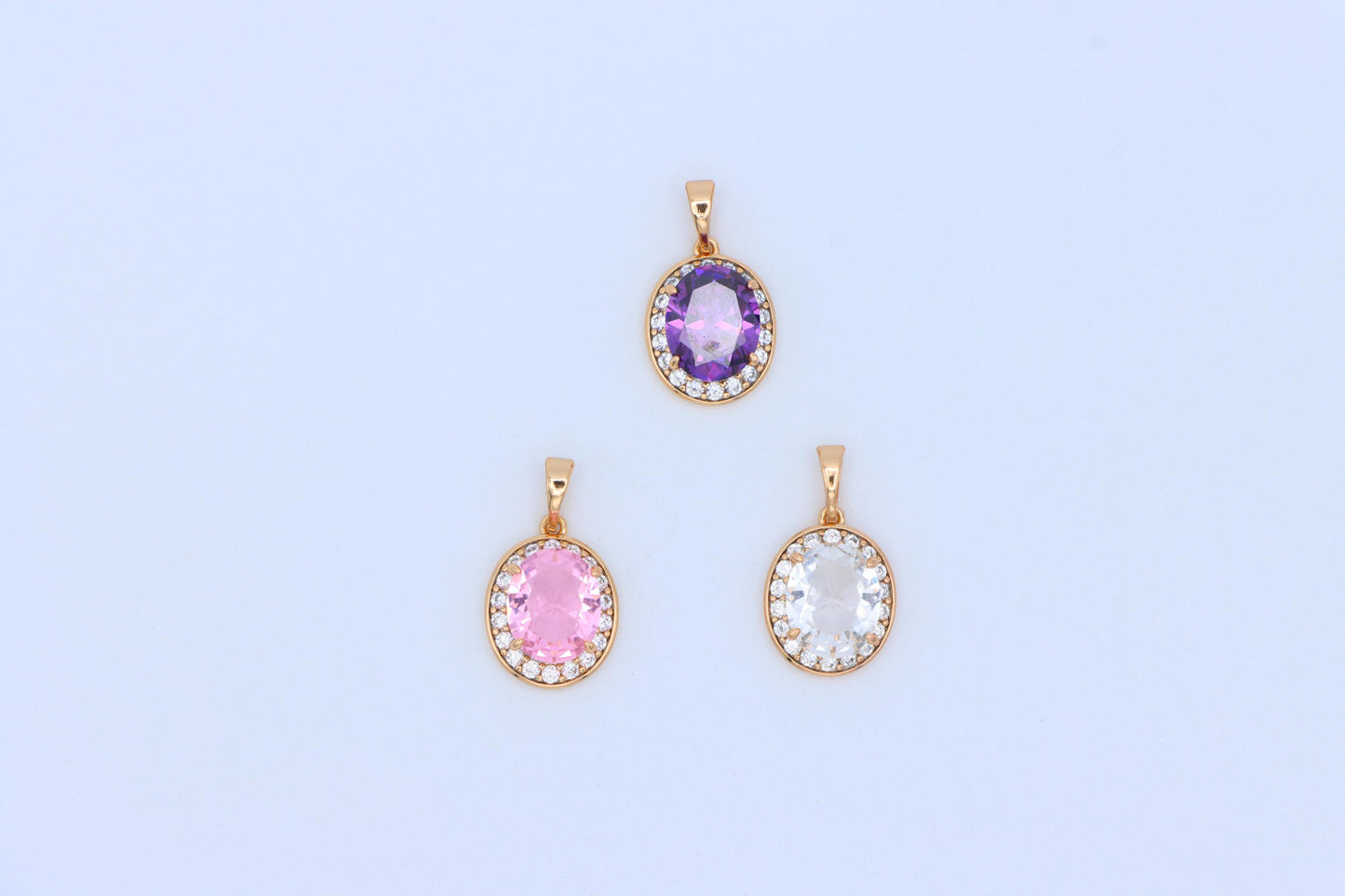 Oval Purple Pendant with White Crystal Halo in Rose Gold Setting, XPPT1622 (2148-8)