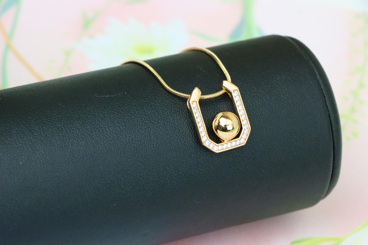 Contemporary Rose Gold Pendant with Ball Accent and CZ Detailing, XPPT1229 (2123-5)