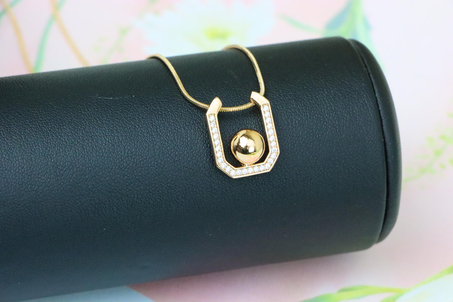 Contemporary Rose Gold Pendant with Ball Accent and CZ Detailing, XPPT1229 (2123-5)
