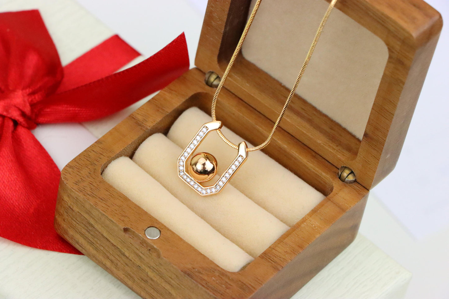 Contemporary Rose Gold Pendant with Ball Accent and CZ Detailing, XPPT1229 (2123-5)