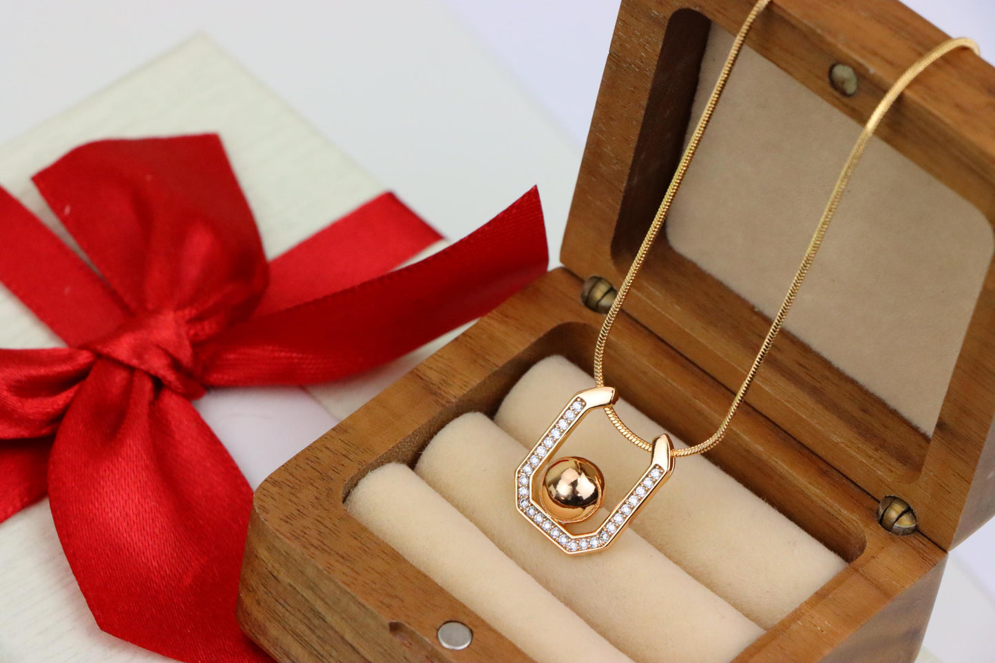 Contemporary Rose Gold Pendant with Ball Accent and CZ Detailing, XPPT1229 (2123-5)