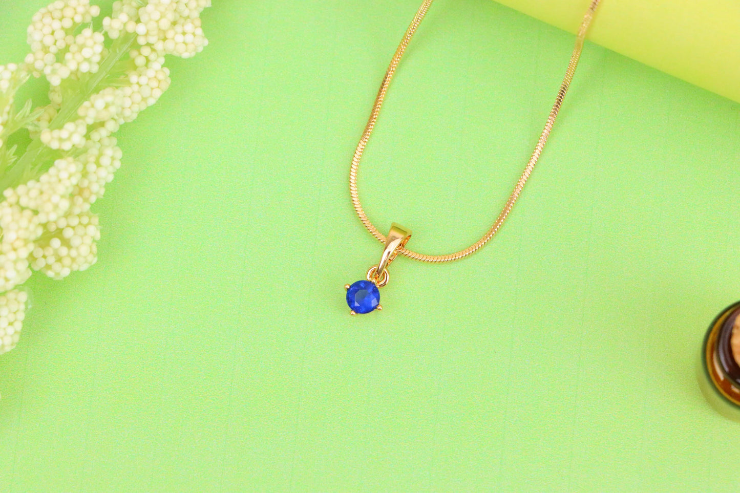 Mini Round Blue Pendant in Rose Gold Setting with Delicate Design, XPPT1623 (2148-9)
