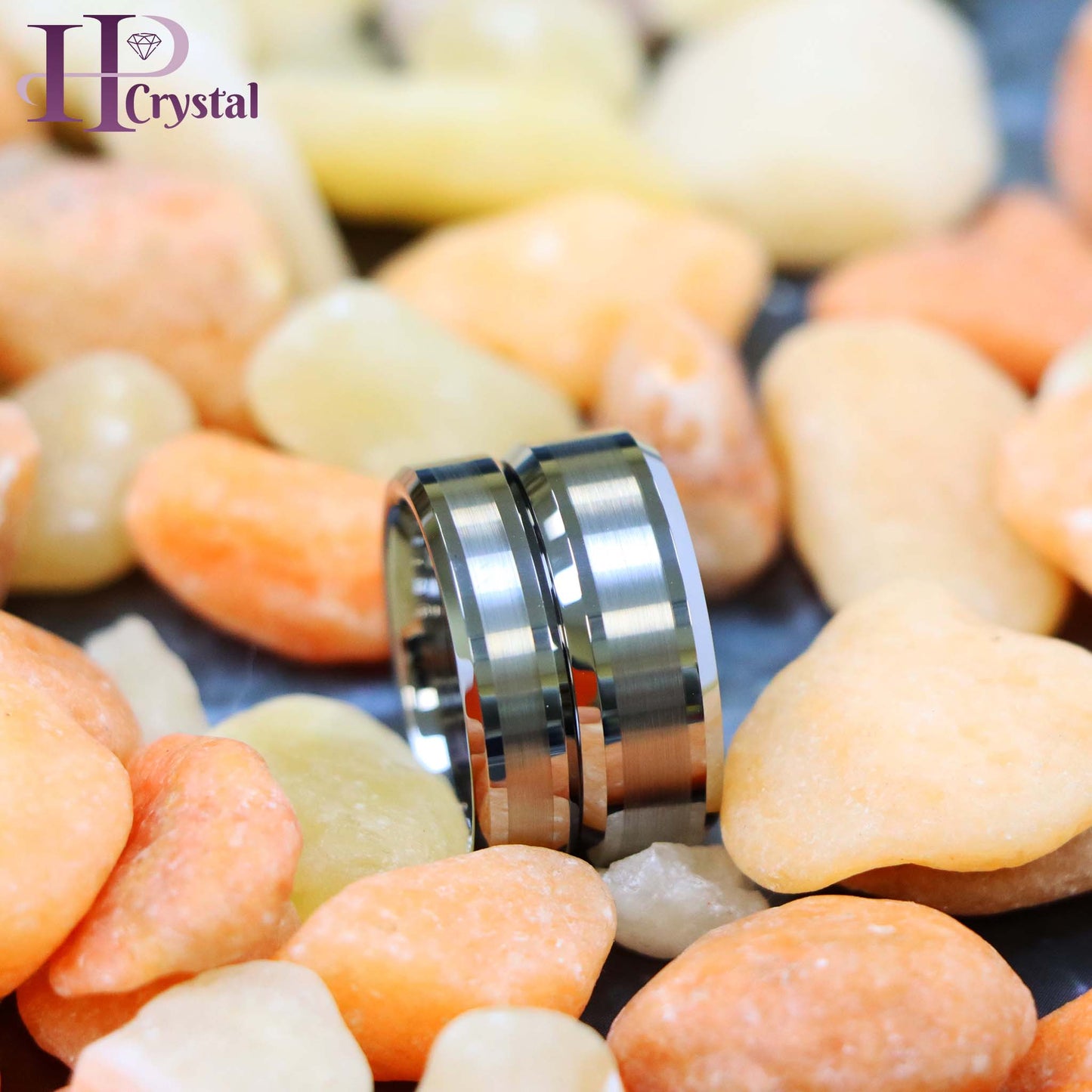 Brushed Center Shiny Lines Beveled Edge Tungsten Ring