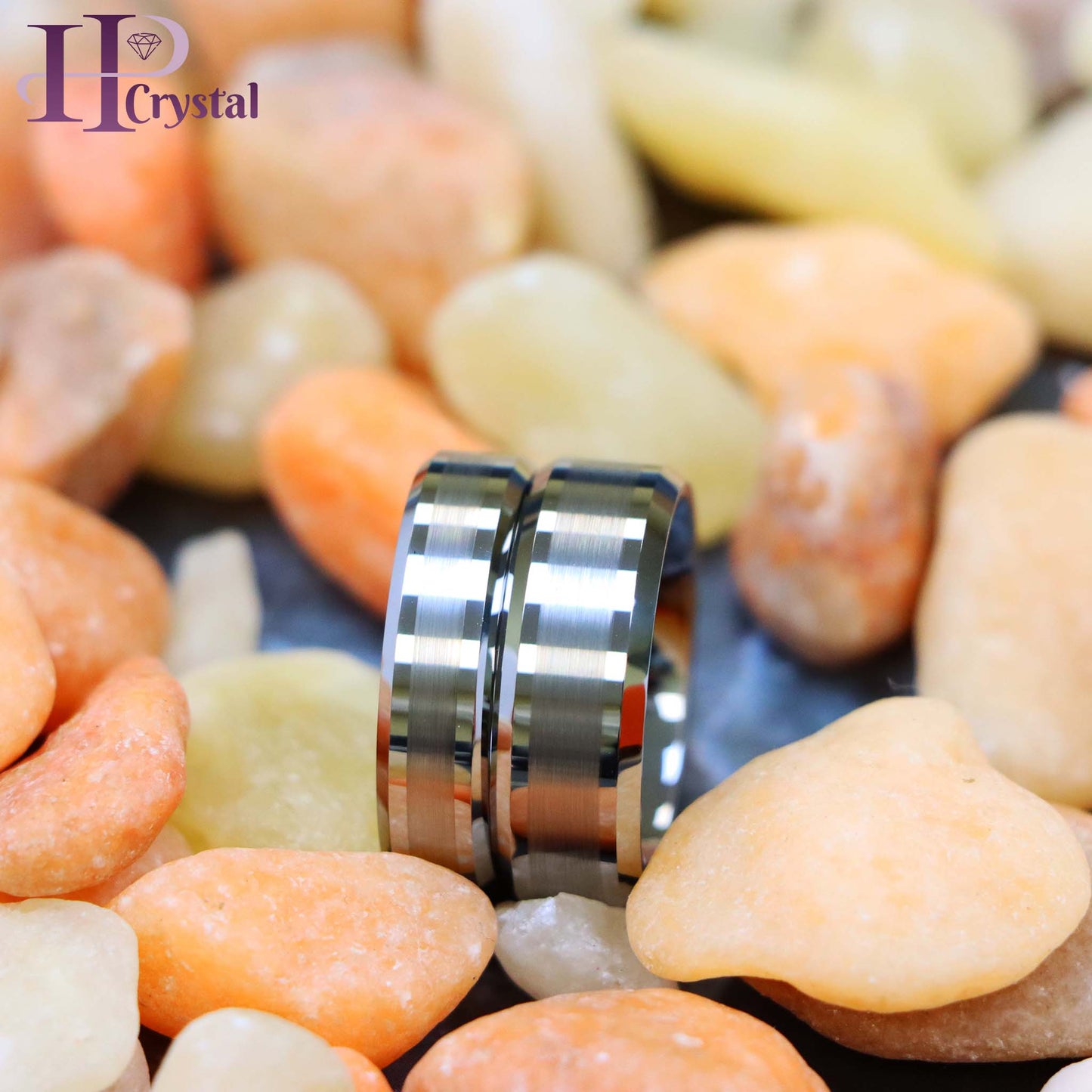 Brushed Center Shiny Lines Beveled Edge Tungsten Ring