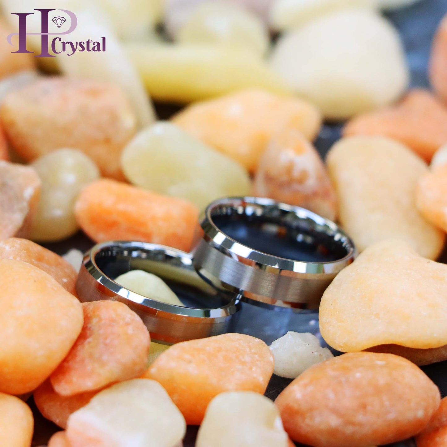 Brushed Center Shiny Lines Beveled Edge Tungsten Ring