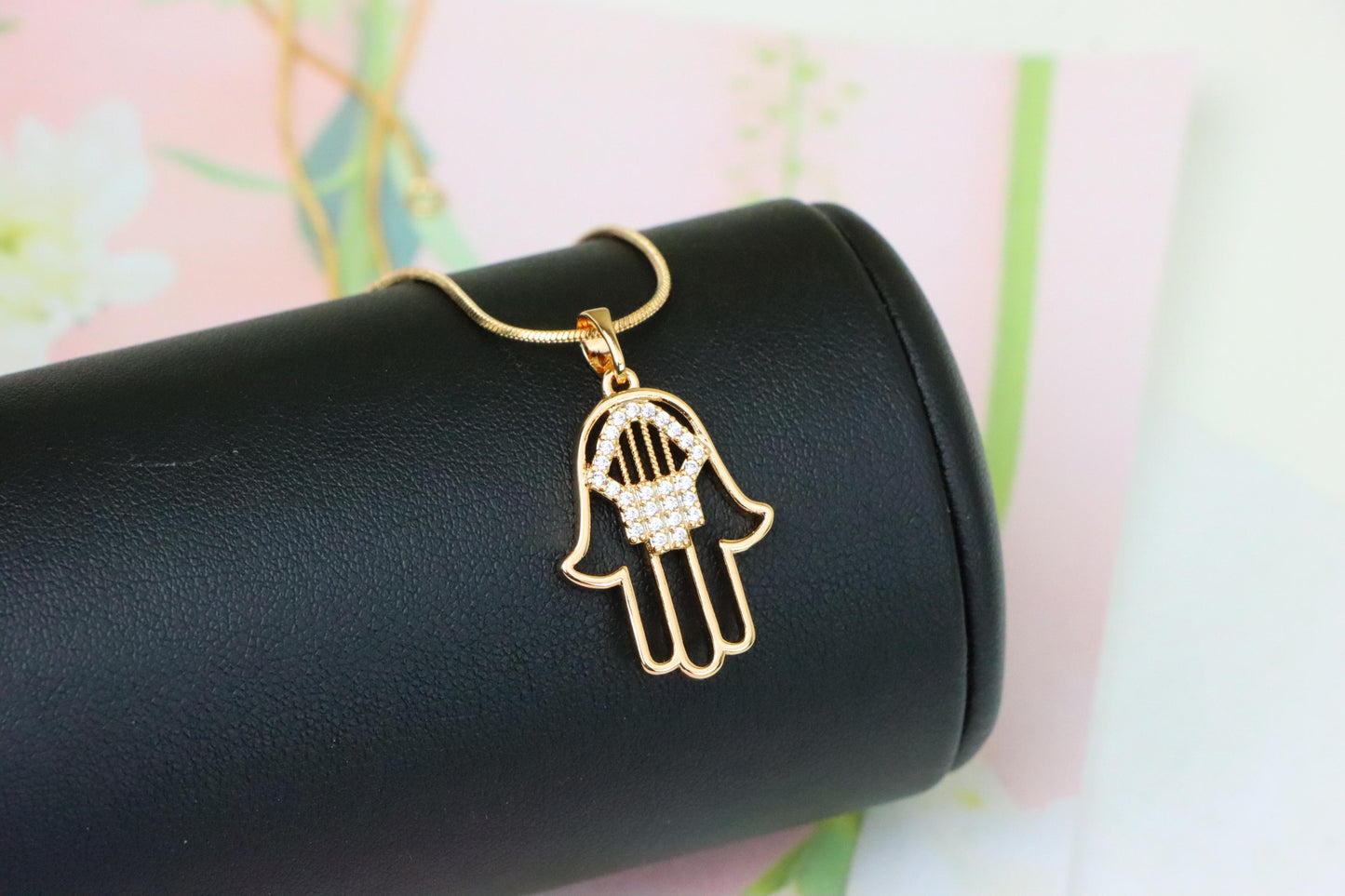Rose Gold Hamsa Hand Pendant with Sparkling Stone Detailing, XPPT1231 (2123-7)
