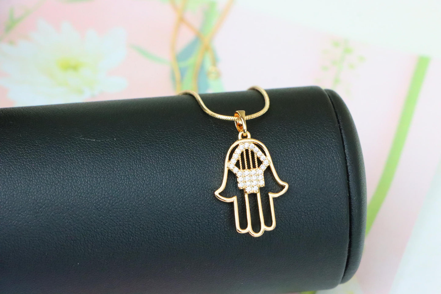 Rose Gold Hamsa Hand Pendant with Sparkling Stone Detailing, XPPT1231 (2123-7)