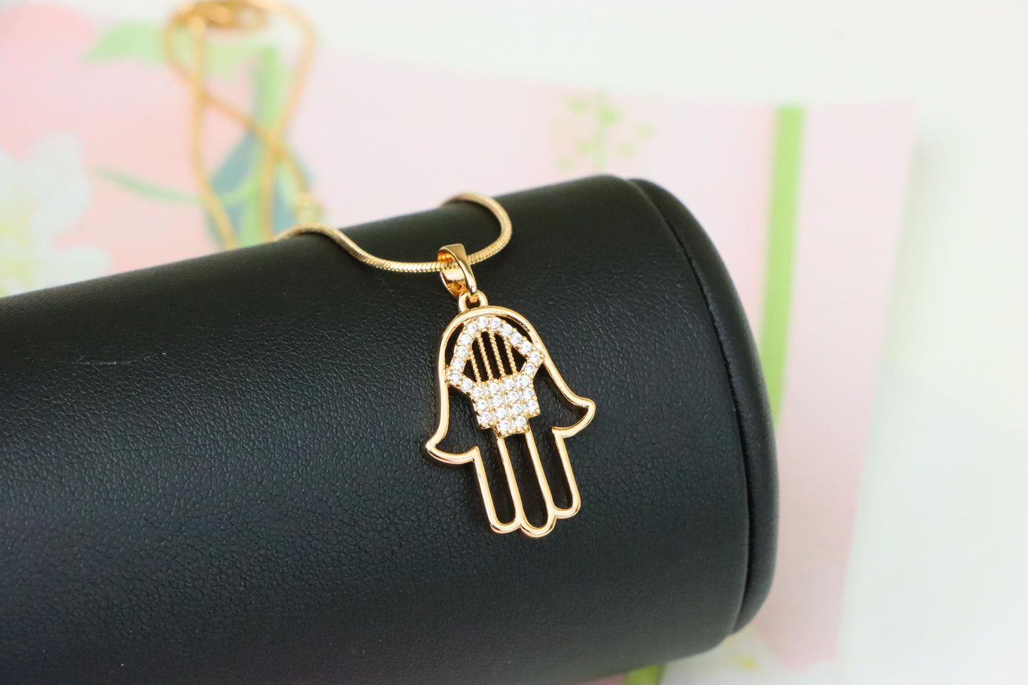 Rose Gold Hamsa Hand Pendant with Sparkling Stone Detailing, XPPT1231 (2123-7)