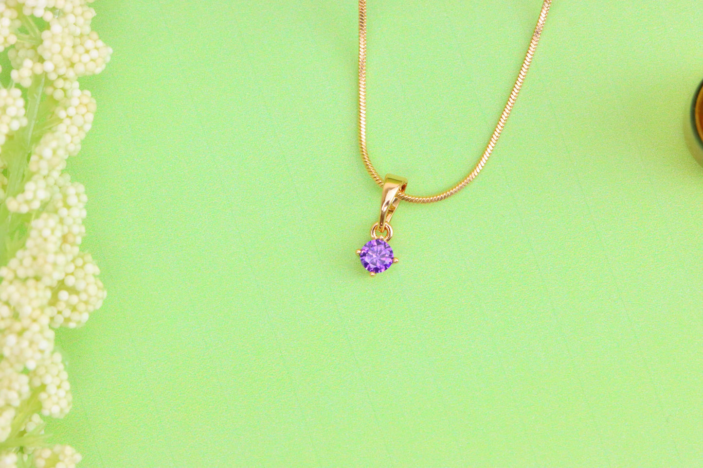 Mini Round Purple Pendant in Rose Gold with Dainty Solitaire Look, XPPT1625 (2148-9)