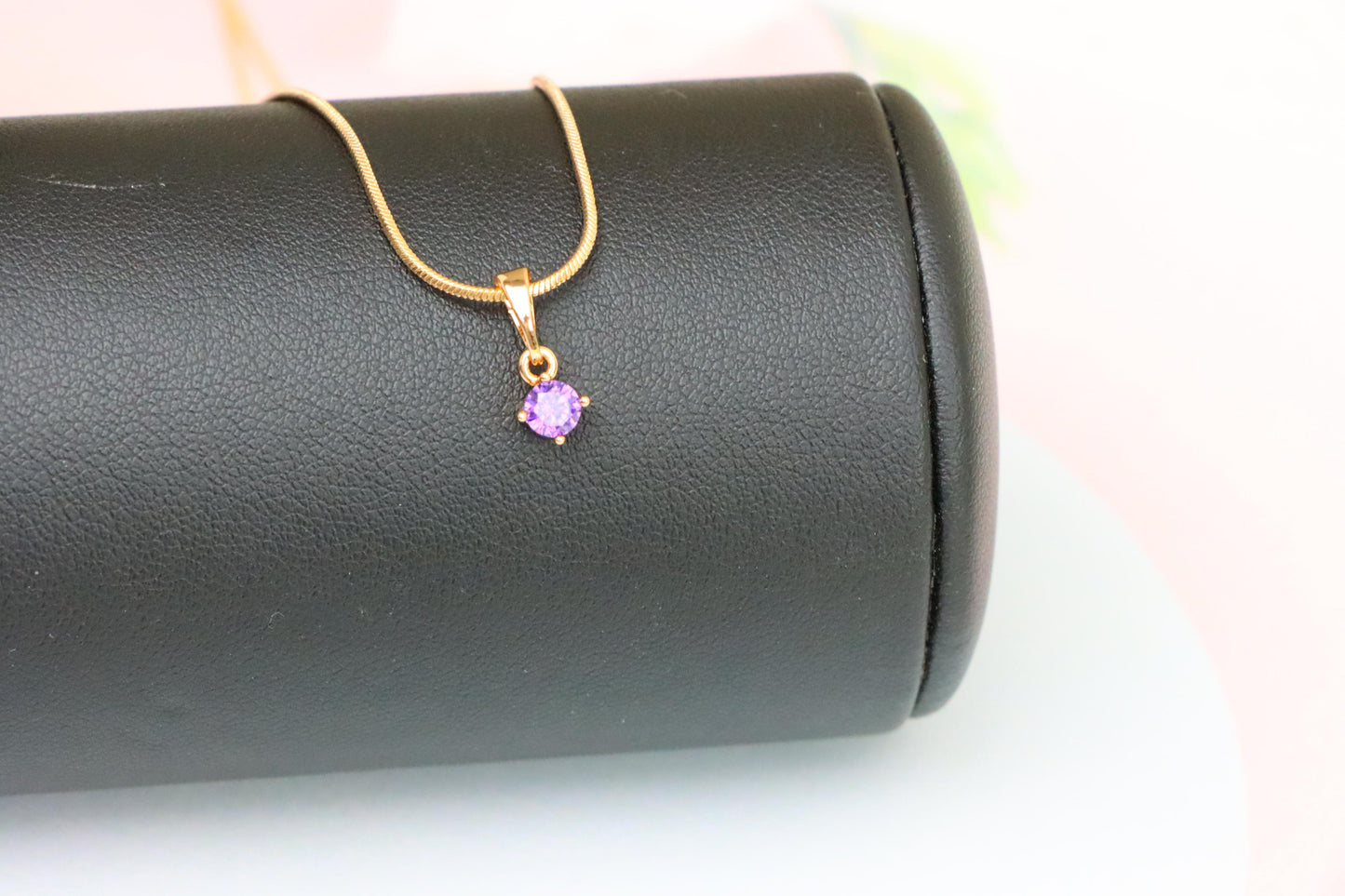 Mini Round Purple Pendant in Rose Gold with Dainty Solitaire Look, XPPT1625 (2148-9)