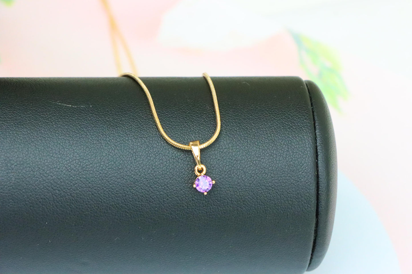 Mini Round Purple Pendant in Rose Gold with Dainty Solitaire Look, XPPT1625 (2148-9)