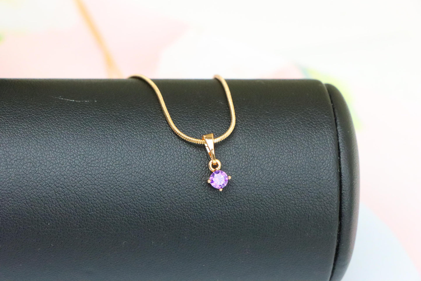 Mini Round Purple Pendant in Rose Gold with Dainty Solitaire Look, XPPT1625 (2148-9)