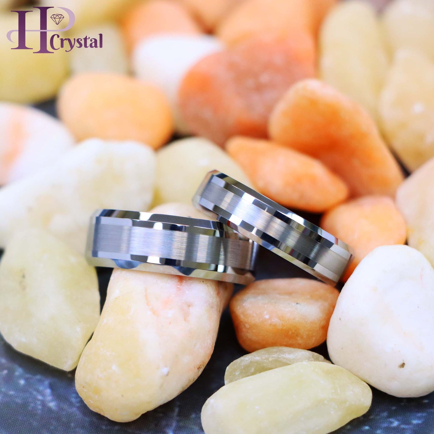 Brushed Center Shiny Lines Beveled Edge Tungsten Ring