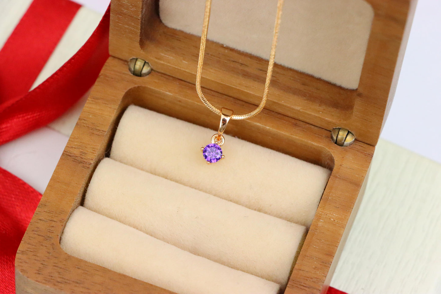 Mini Round Purple Pendant in Rose Gold with Dainty Solitaire Look, XPPT1625 (2148-9)