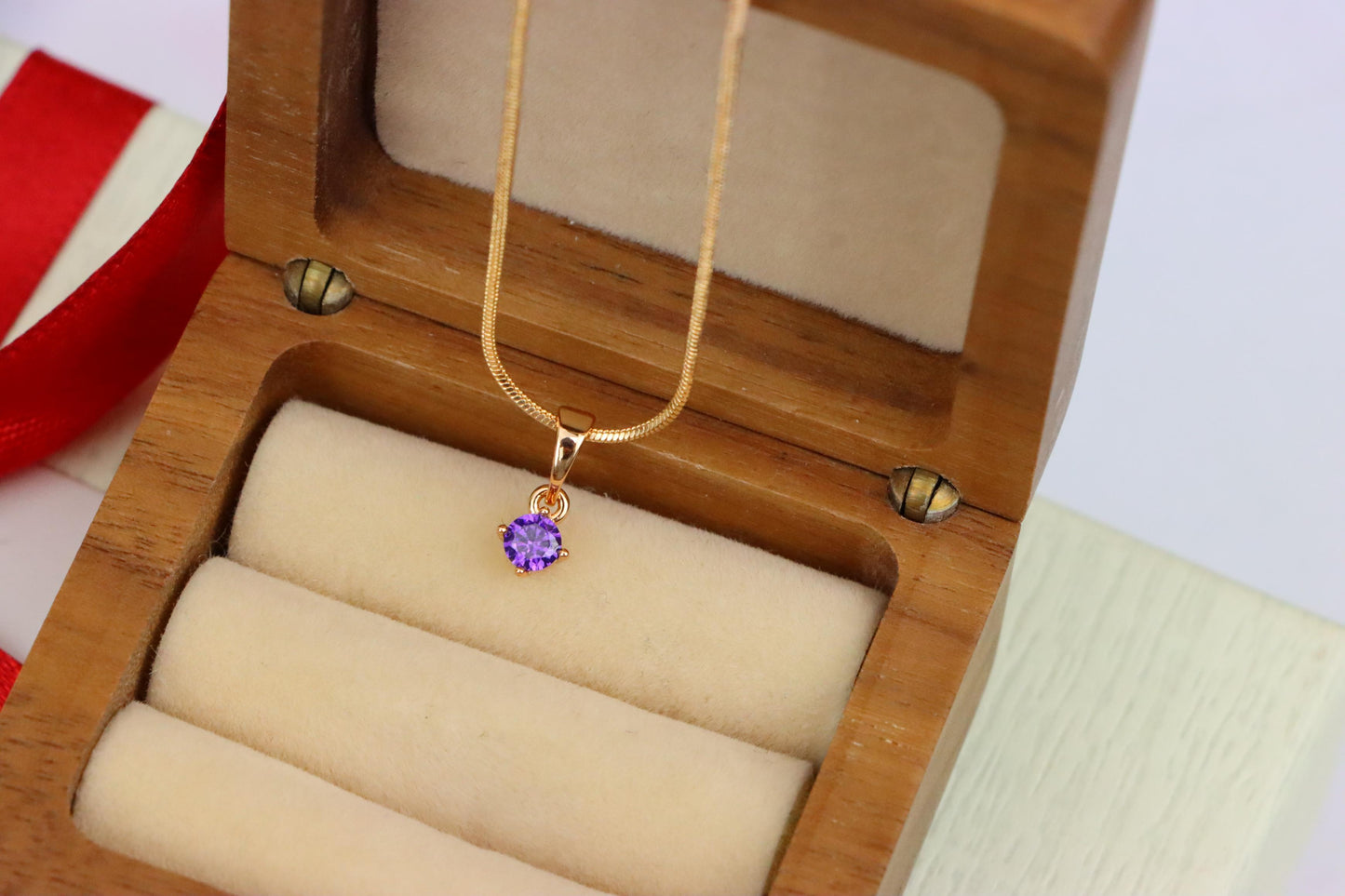 Mini Round Purple Pendant in Rose Gold with Dainty Solitaire Look, XPPT1625 (2148-9)