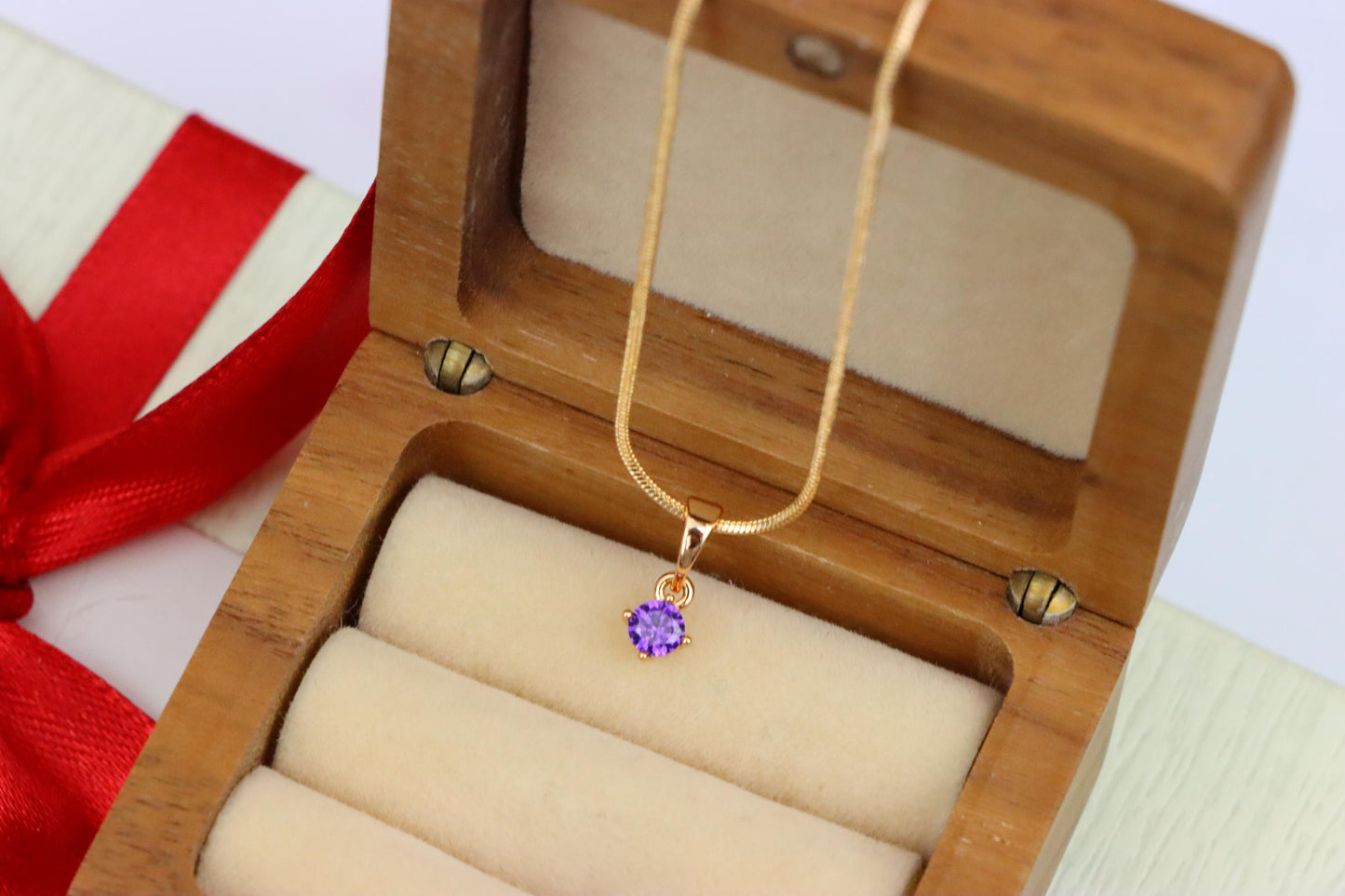 Mini Round Purple Pendant in Rose Gold with Dainty Solitaire Look, XPPT1625 (2148-9)