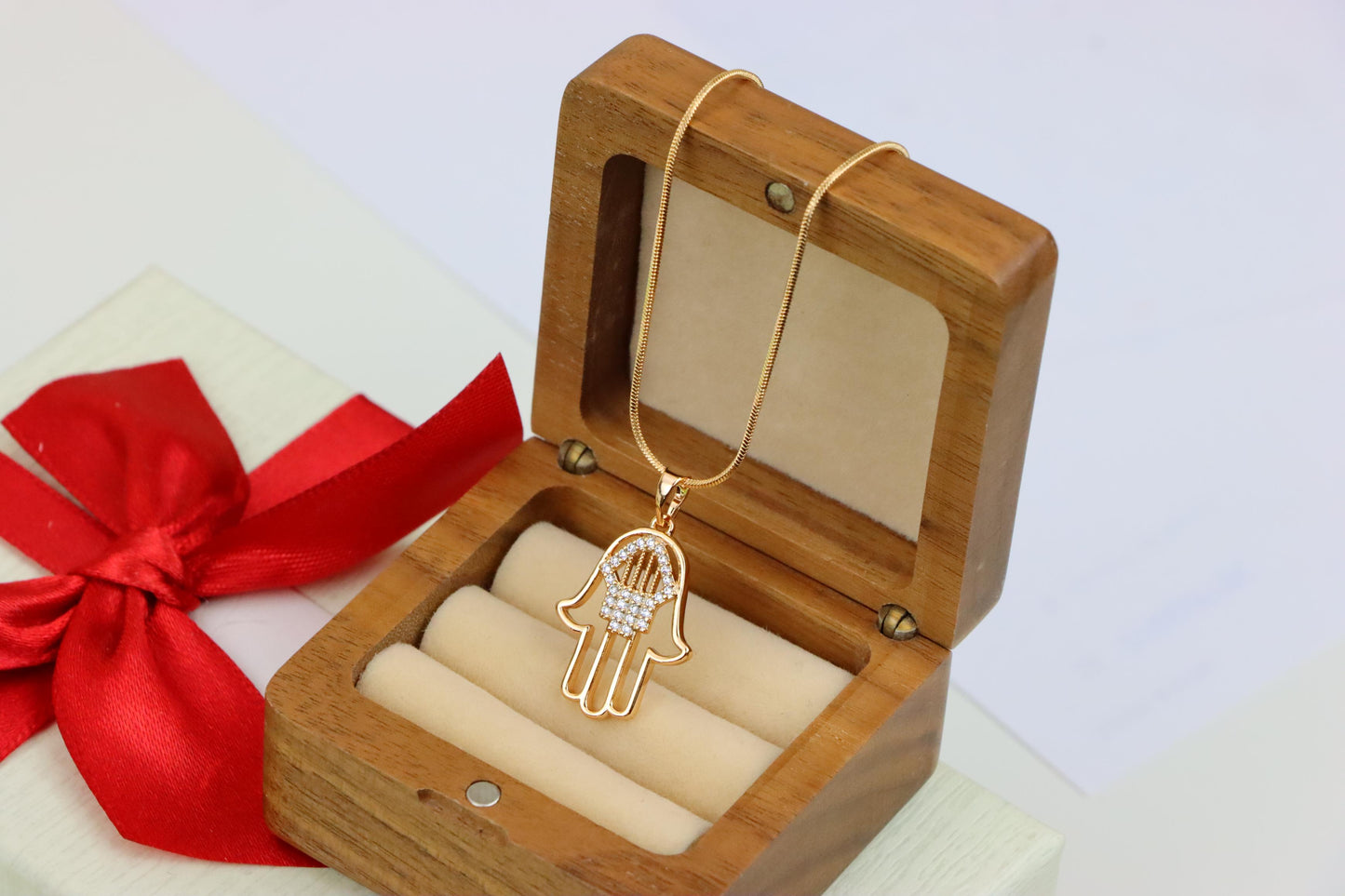 Rose Gold Hamsa Hand Pendant with Sparkling Stone Detailing, XPPT1231 (2123-7)