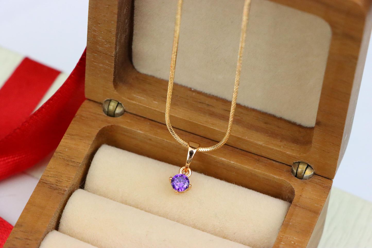 Mini Round Purple Pendant in Rose Gold with Dainty Solitaire Look, XPPT1625 (2148-9)