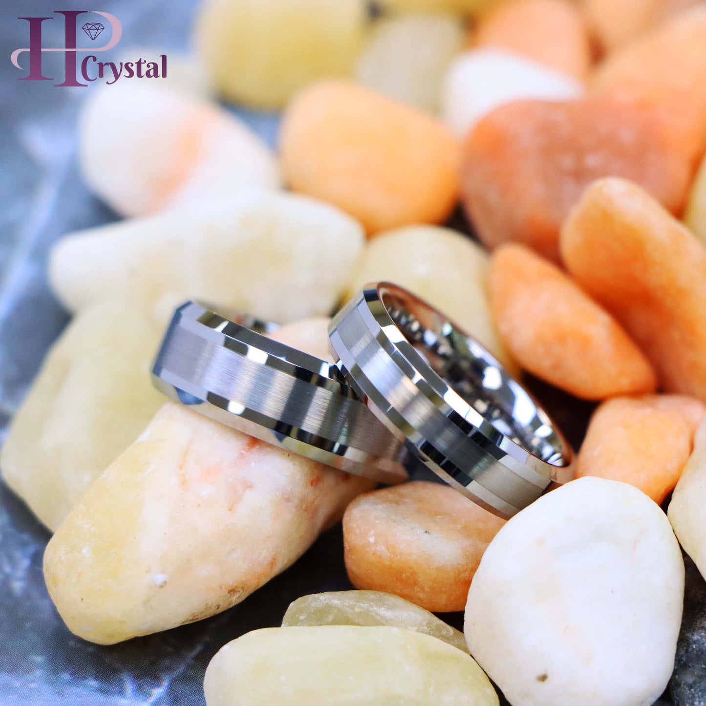 Brushed Center Shiny Lines Beveled Edge Tungsten Ring