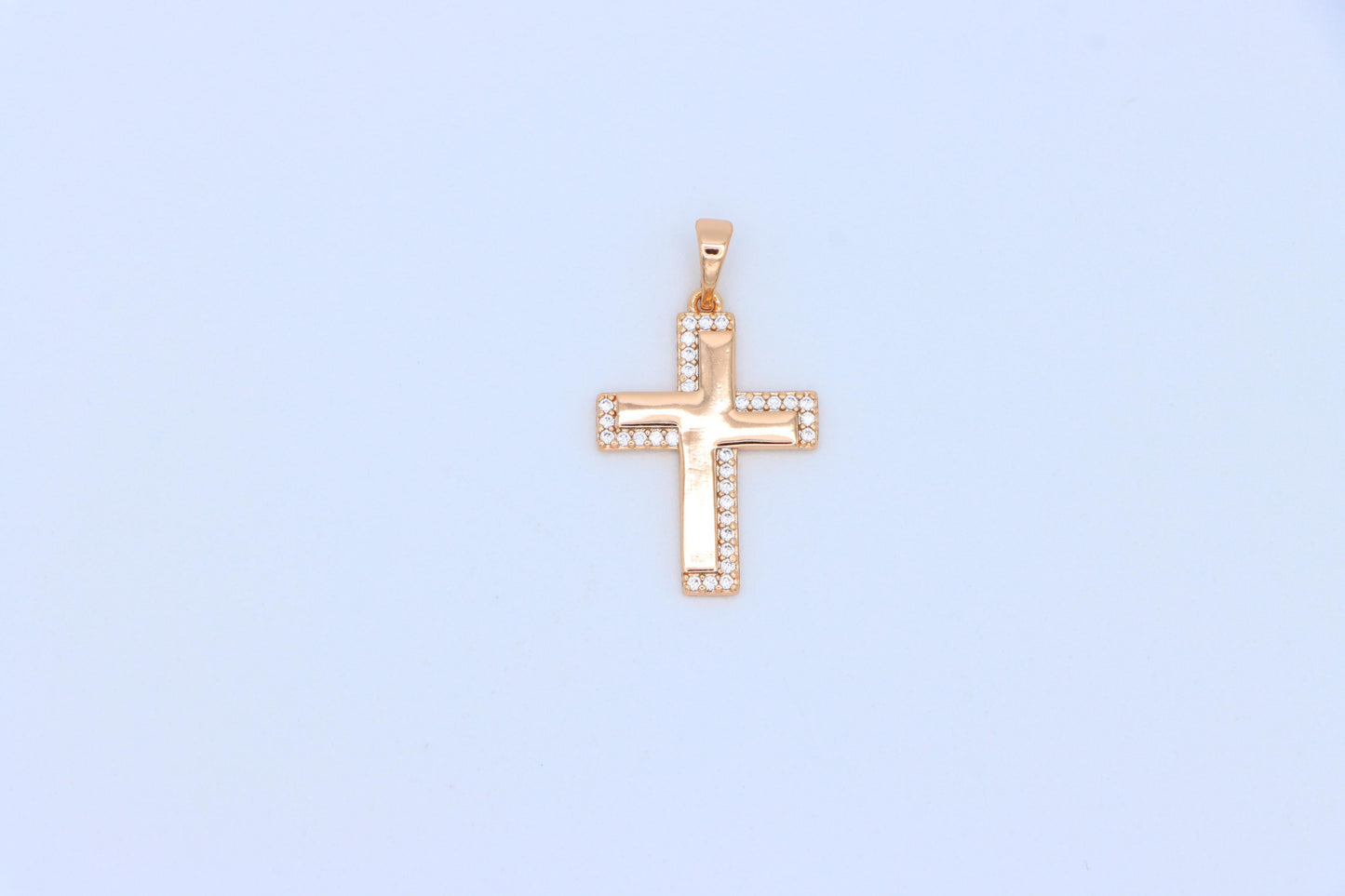 Rose Gold Cross Pendant with Crystal Border and Polished Center, XPPT1626 (2148-10)