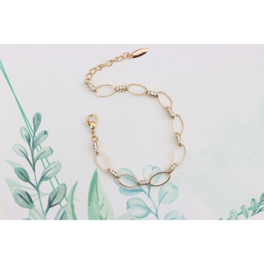 Elegant Oval Link Rose Gold Bracelet with Sparkling Accents, XPBL0916 (2092-5)