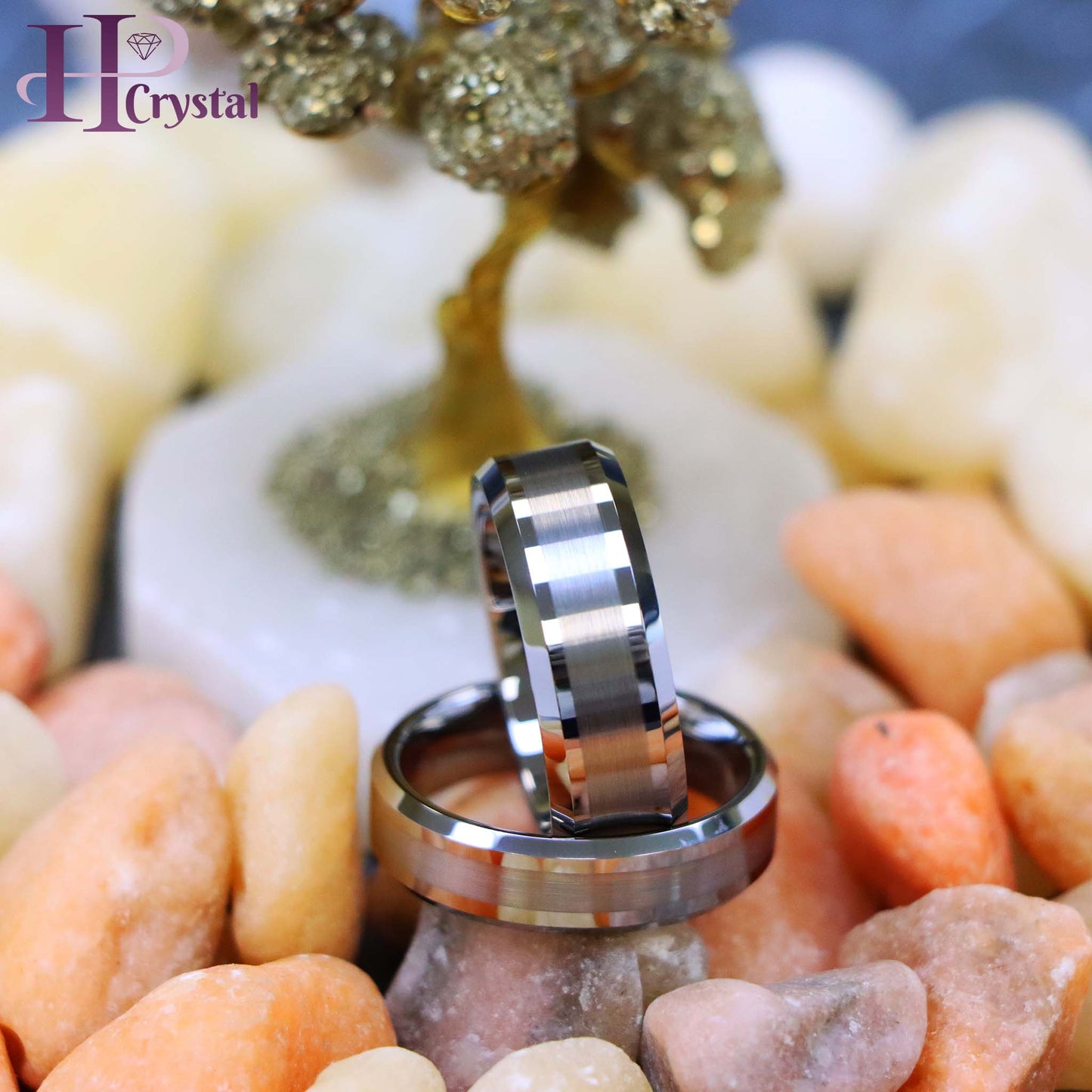 Brushed Center Shiny Lines Beveled Edge Tungsten Ring