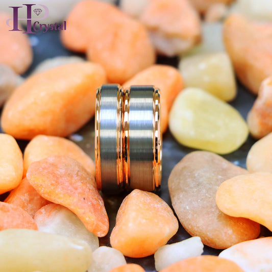 Two-tone Rose Gold IP Plated Beveled Edge & Brushed Finish Tungsten Ring (MARET879)