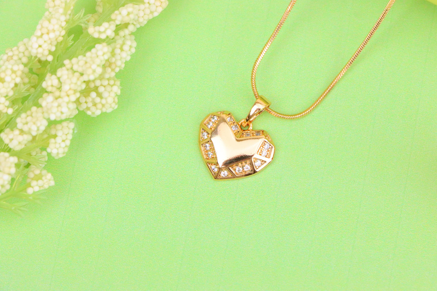 Geometric Heart Pendant in Rose Gold with Crystal Accents, XPPT1627 (2149-1)