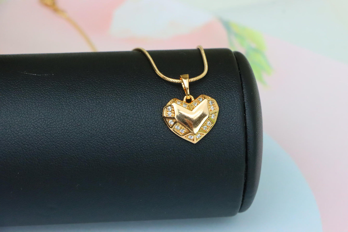 Geometric Heart Pendant in Rose Gold with Crystal Accents, XPPT1627 (2149-1)