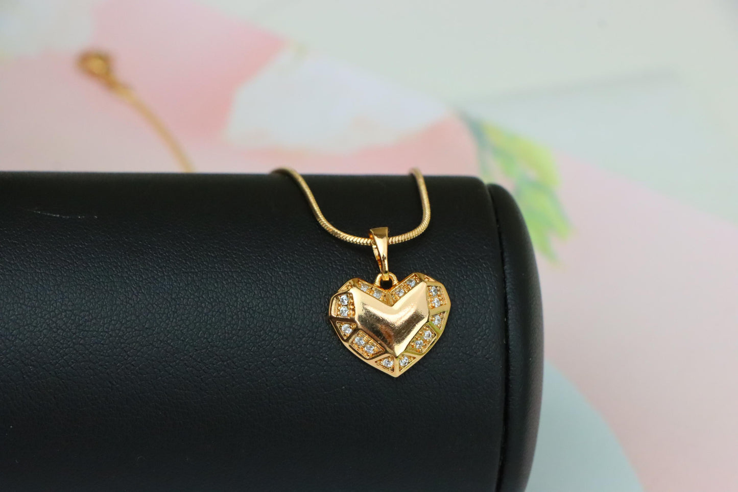 Geometric Heart Pendant in Rose Gold with Crystal Accents, XPPT1627 (2149-1)
