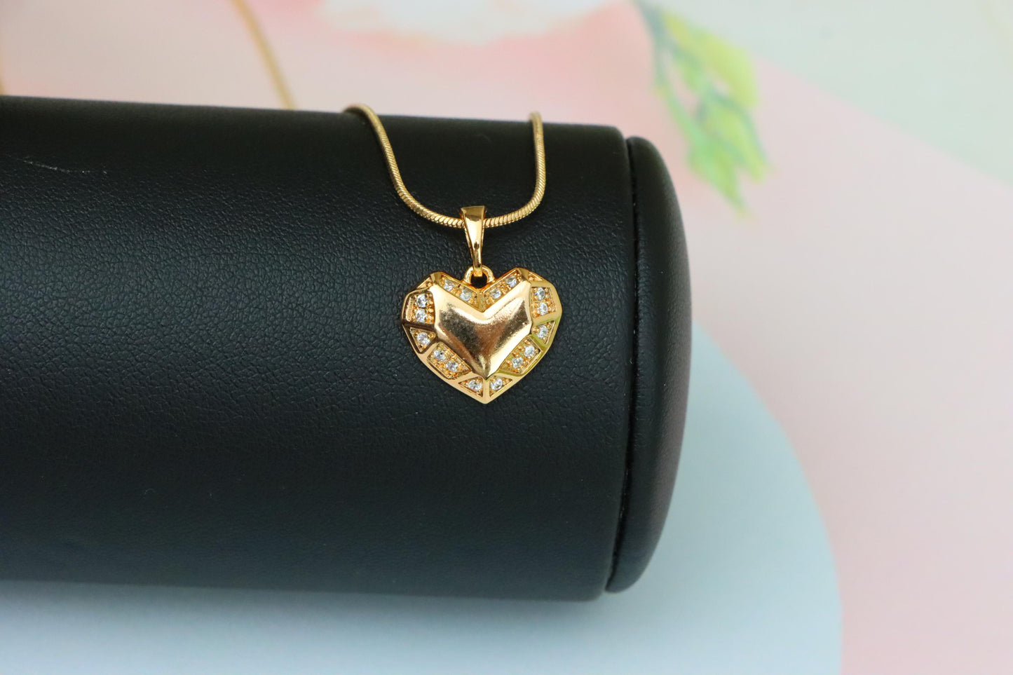 Geometric Heart Pendant in Rose Gold with Crystal Accents, XPPT1627 (2149-1)
