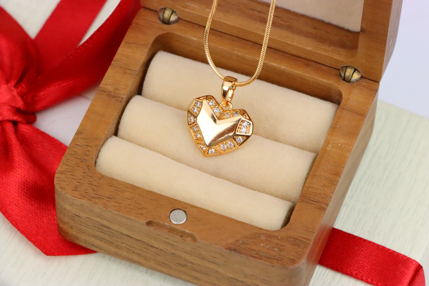 Geometric Heart Pendant in Rose Gold with Crystal Accents, XPPT1627 (2149-1)