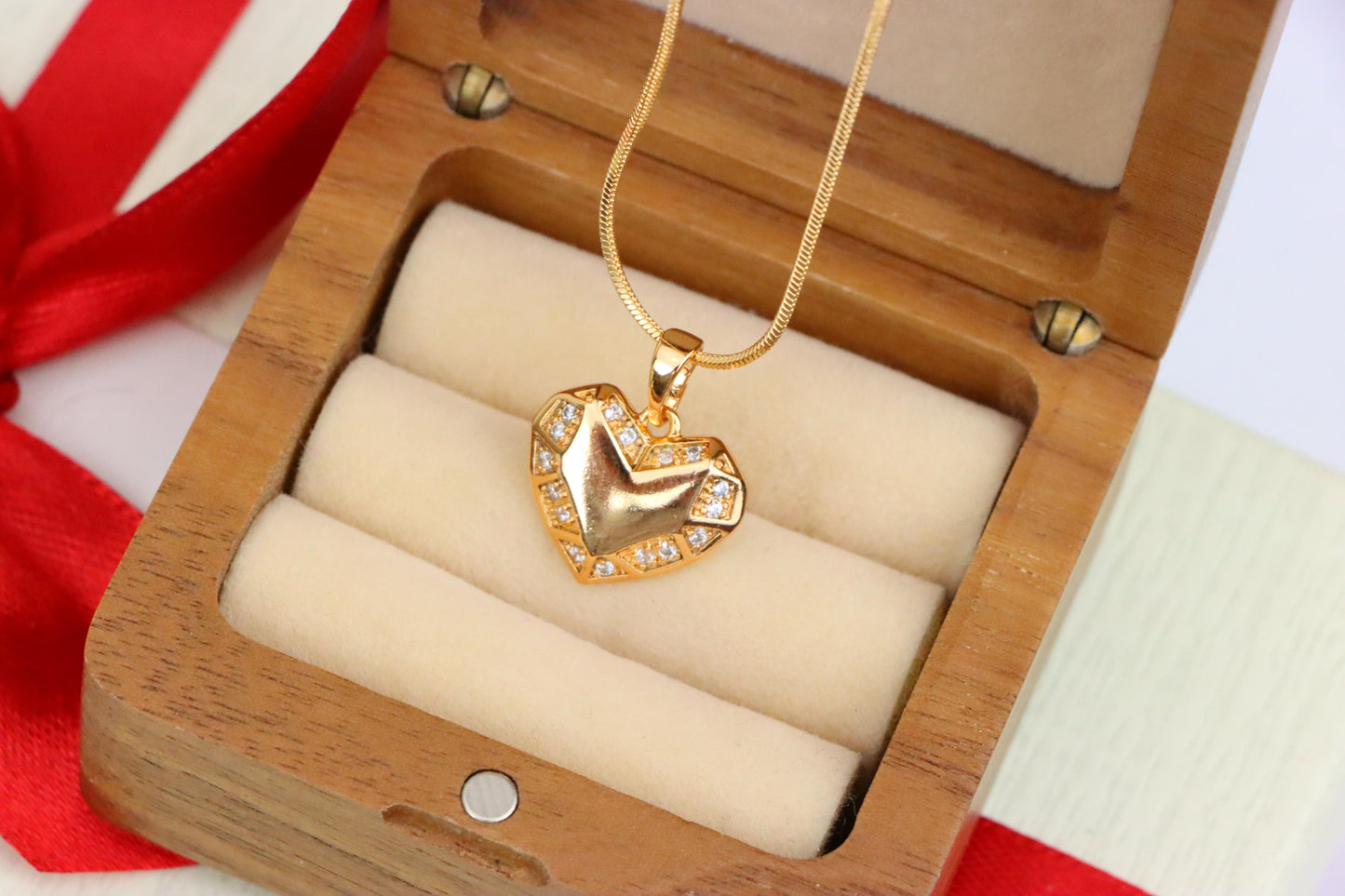 Geometric Heart Pendant in Rose Gold with Crystal Accents, XPPT1627 (2149-1)