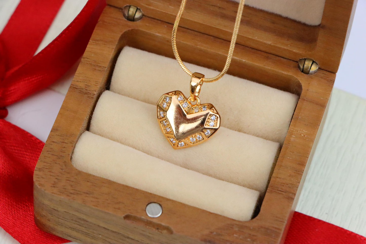 Geometric Heart Pendant in Rose Gold with Crystal Accents, XPPT1627 (2149-1)