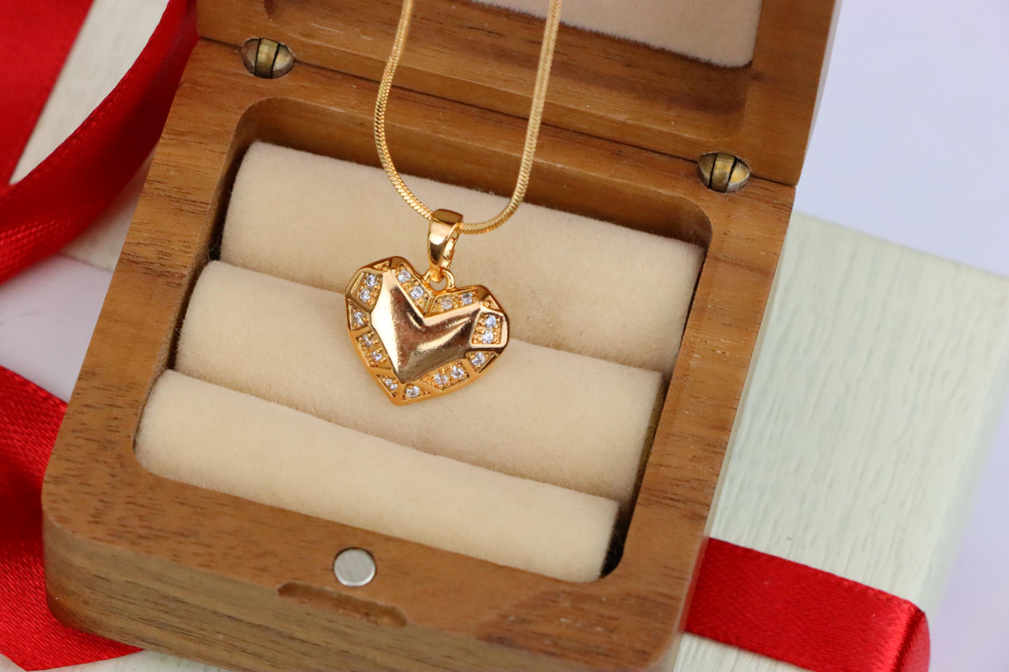 Geometric Heart Pendant in Rose Gold with Crystal Accents, XPPT1627 (2149-1)
