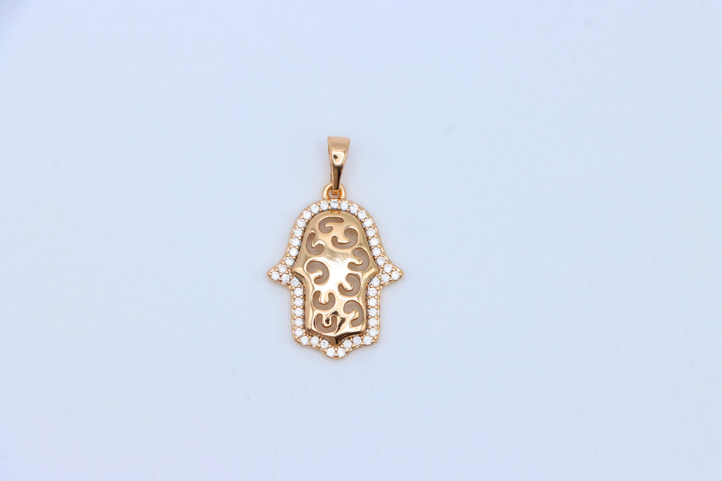 Rose Gold Plated Hamsa Hand Pendant with Intricate Cutout Design, XPPT1628 (2149-2)