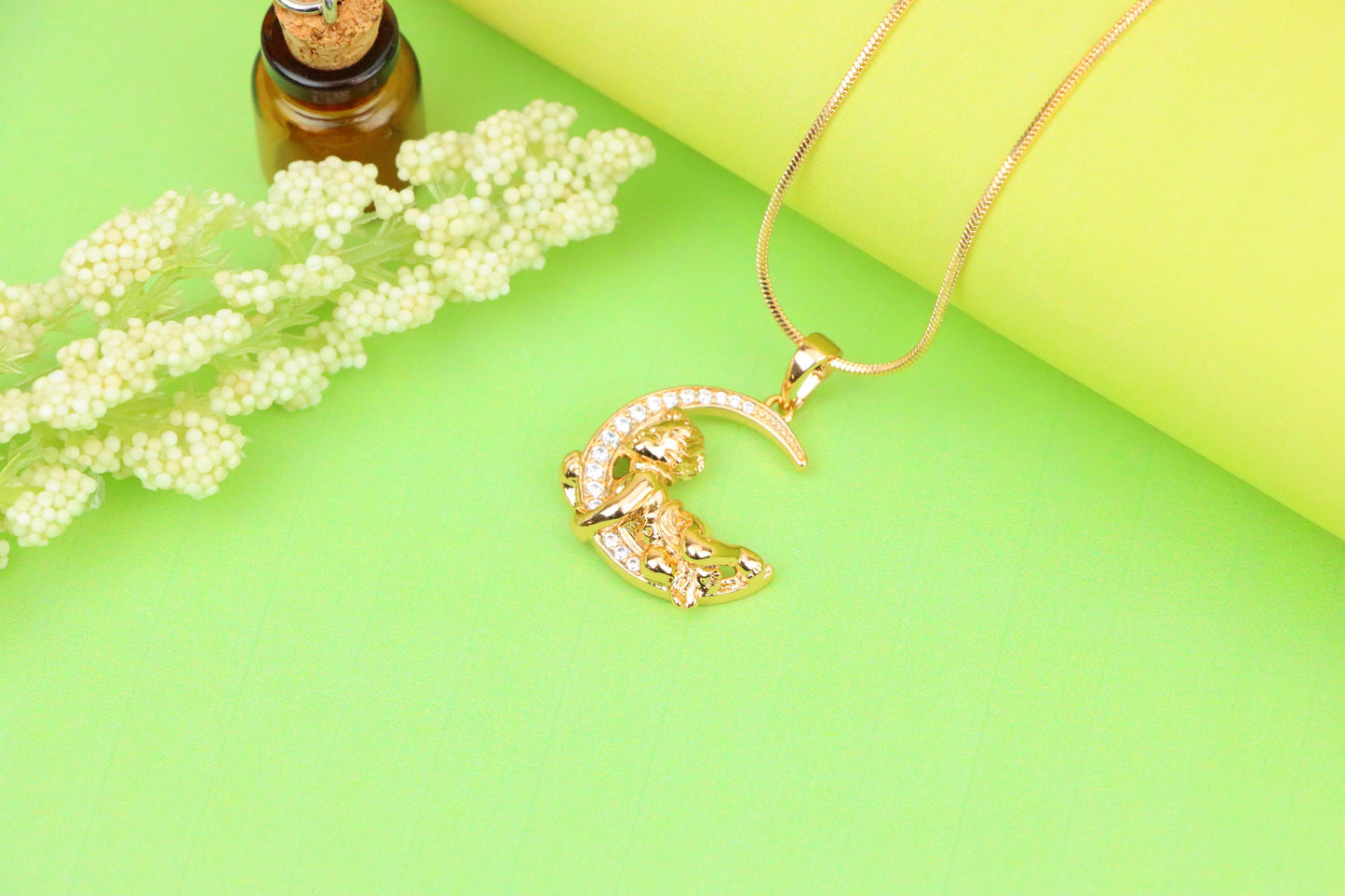 Rose Gold Moon and Angel Pendant with Sparkling CZ Accents, XPPT1234 (2123-10)