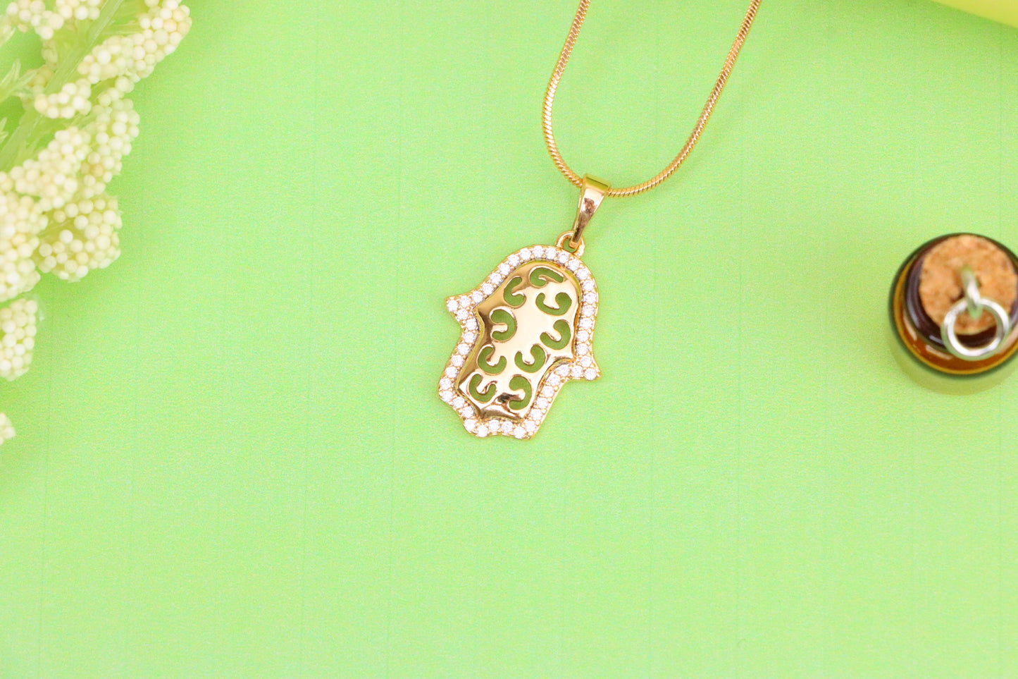 Rose Gold Plated Hamsa Hand Pendant with Intricate Cutout Design, XPPT1628 (2149-2)