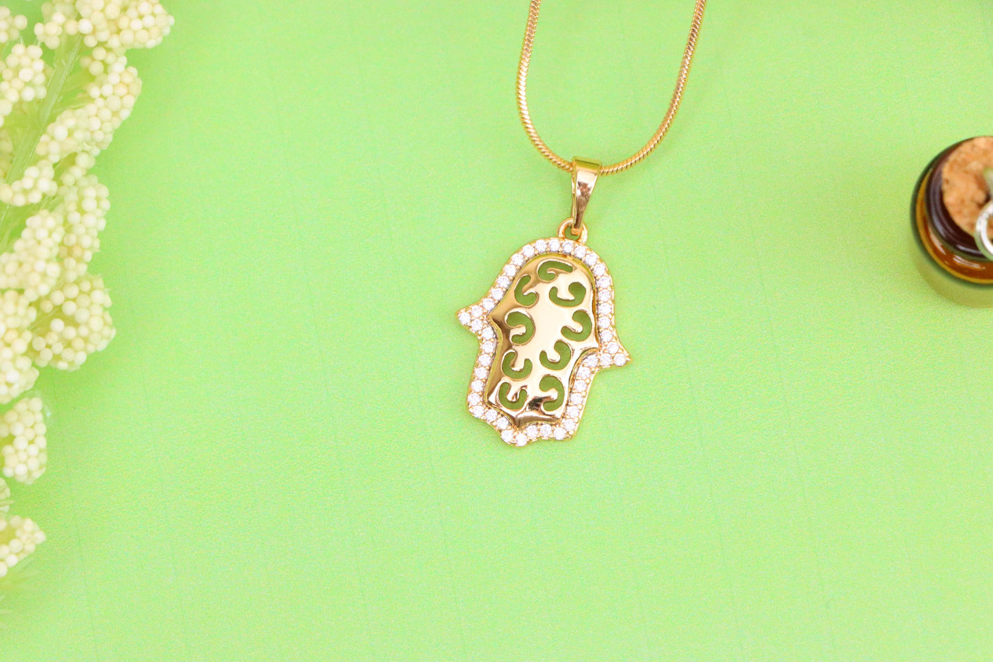 Rose Gold Plated Hamsa Hand Pendant with Intricate Cutout Design, XPPT1628 (2149-2)