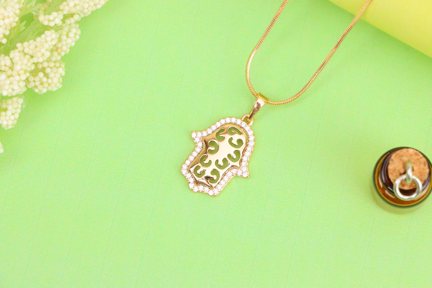 Rose Gold Plated Hamsa Hand Pendant with Intricate Cutout Design, XPPT1628 (2149-2)