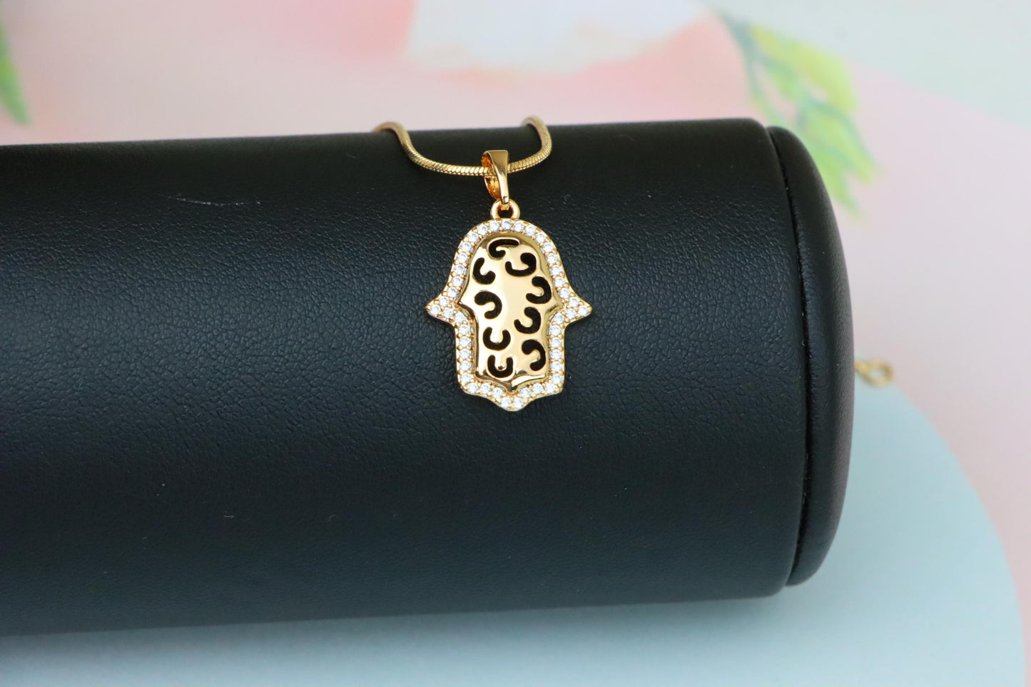 Rose Gold Plated Hamsa Hand Pendant with Intricate Cutout Design, XPPT1628 (2149-2)