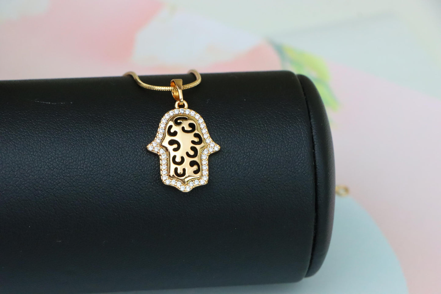 Rose Gold Plated Hamsa Hand Pendant with Intricate Cutout Design, XPPT1628 (2149-2)
