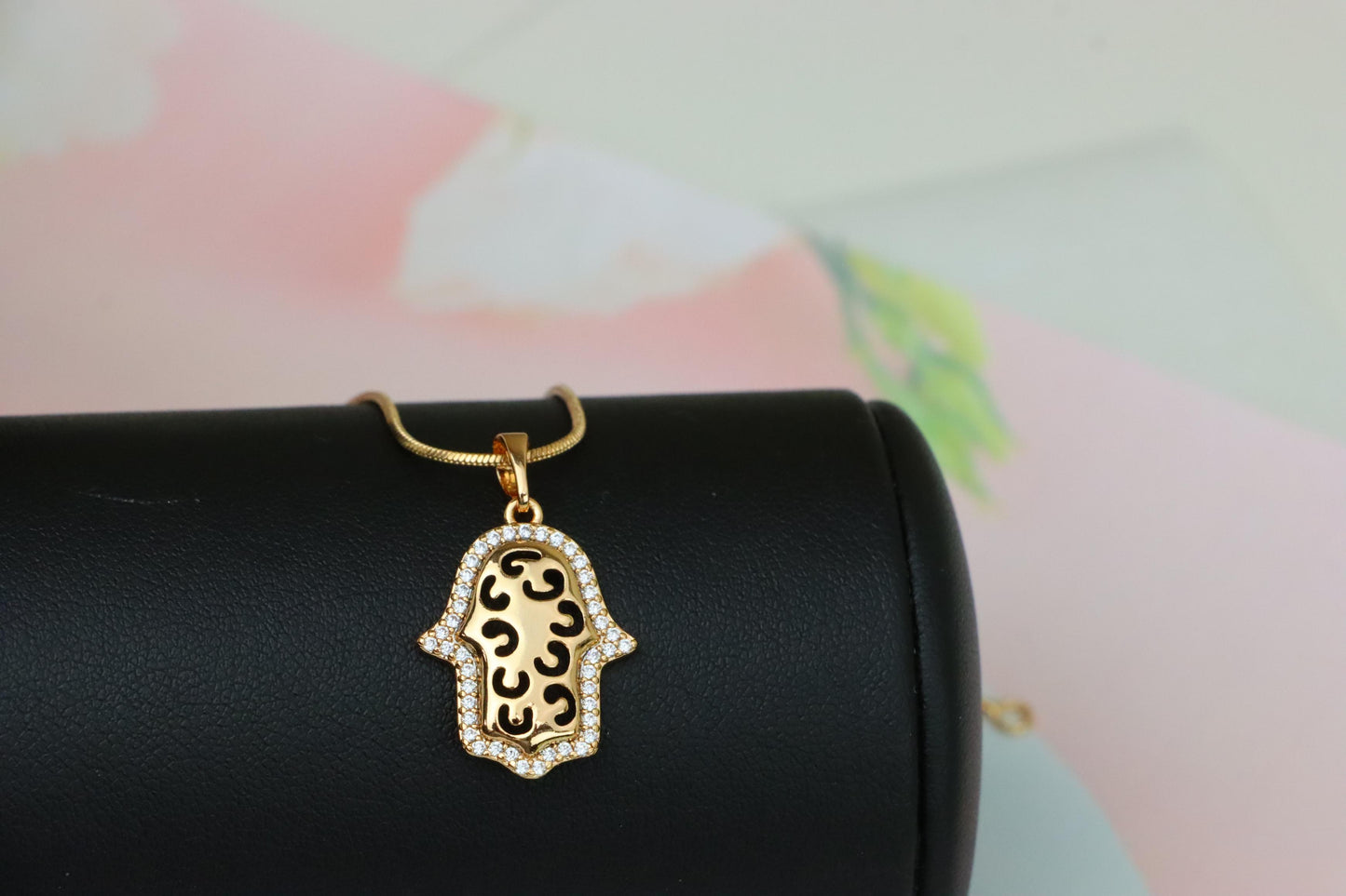 Rose Gold Plated Hamsa Hand Pendant with Intricate Cutout Design, XPPT1628 (2149-2)