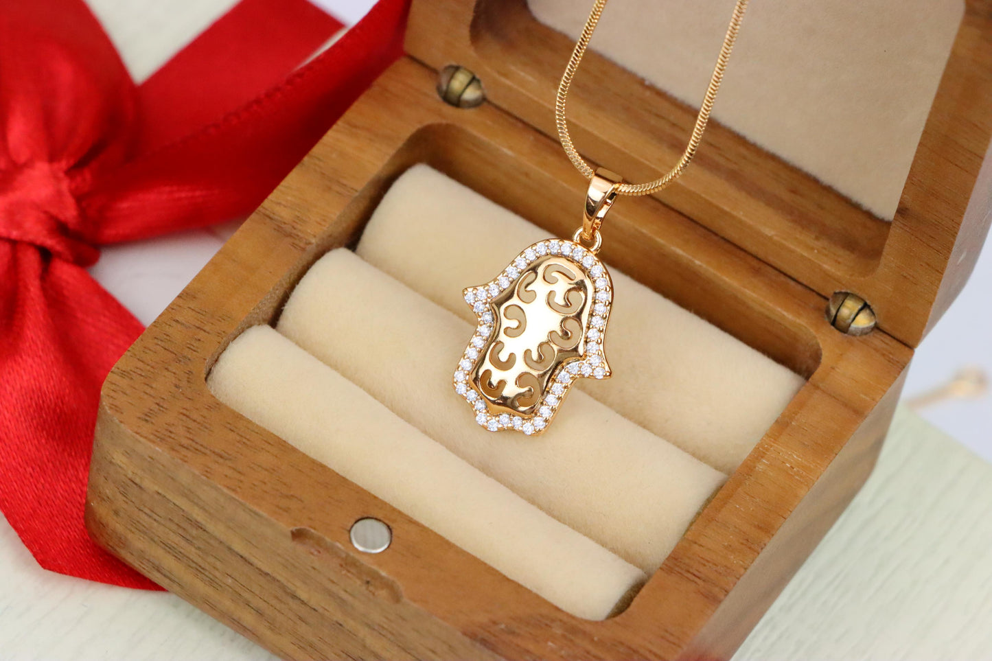 Rose Gold Plated Hamsa Hand Pendant with Intricate Cutout Design, XPPT1628 (2149-2)