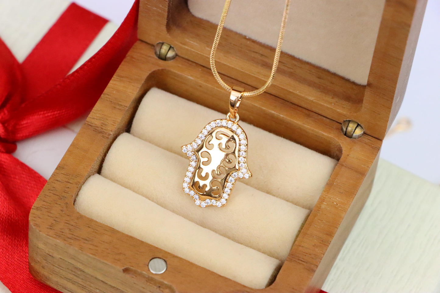 Rose Gold Plated Hamsa Hand Pendant with Intricate Cutout Design, XPPT1628 (2149-2)
