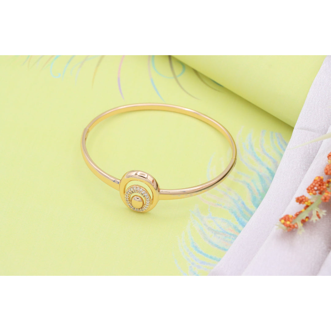 Elegant Rose Gold Bangle with Crystal Halo Oval Accent Design, XPBL0517 (2052-7)