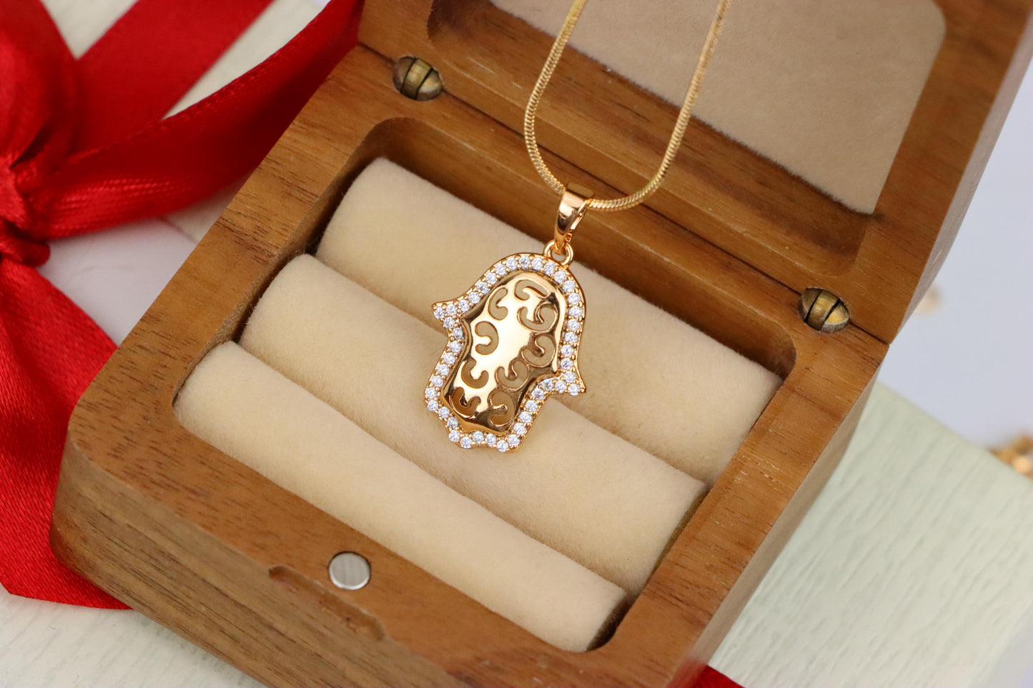 Rose Gold Plated Hamsa Hand Pendant with Intricate Cutout Design, XPPT1628 (2149-2)