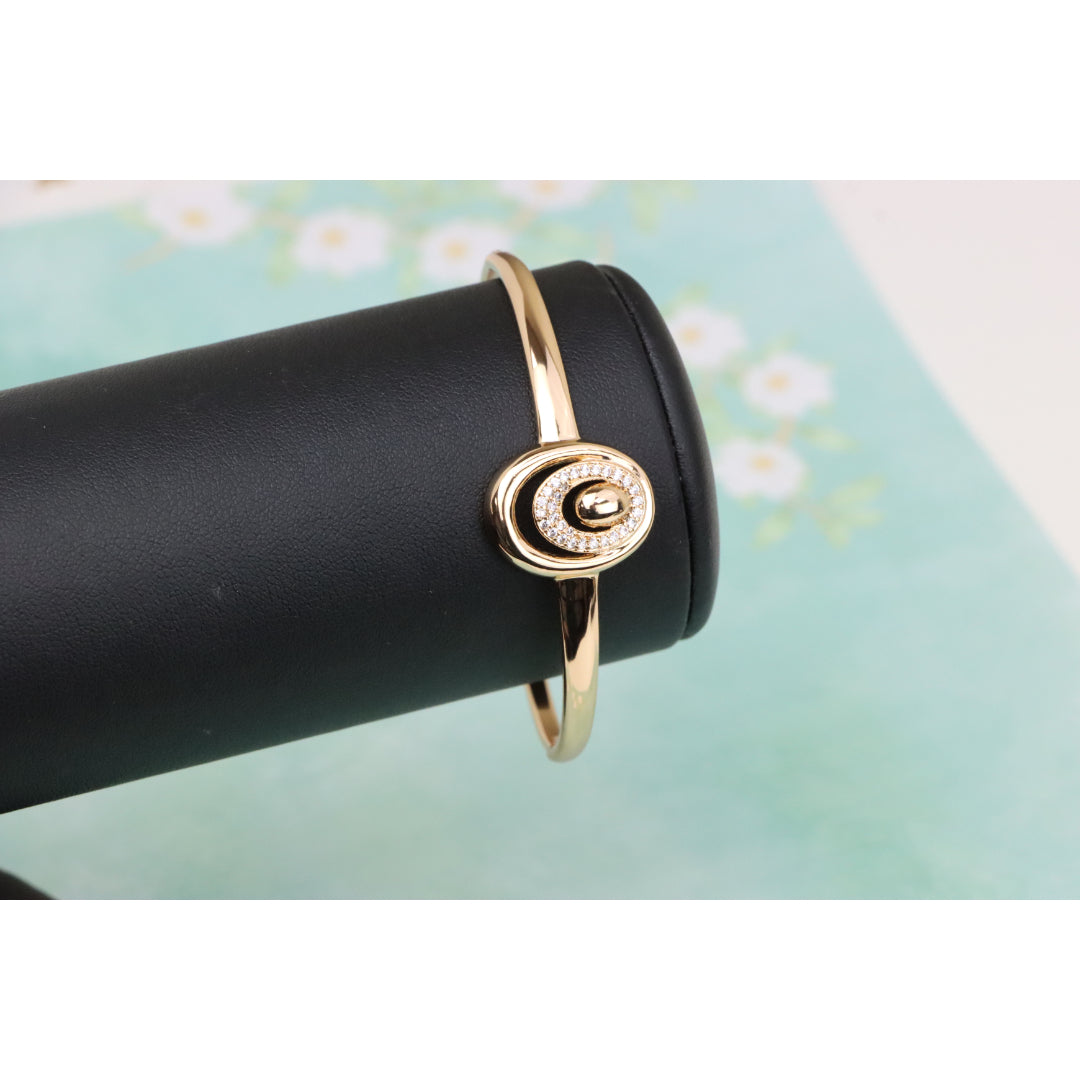 Elegant Rose Gold Bangle with Crystal Halo Oval Accent Design, XPBL0517 (2052-7)