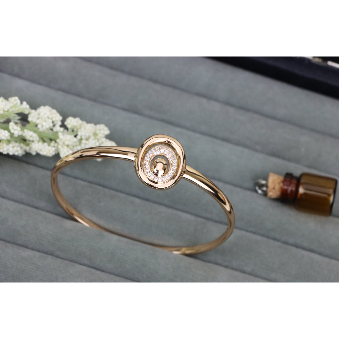 Elegant Rose Gold Bangle with Crystal Halo Oval Accent Design, XPBL0517 (2052-7)